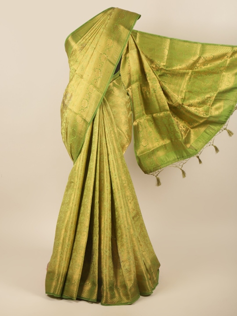 

Pothys Green & Gold-Toned Ethnic Motifs Zari Pure Silk Saree