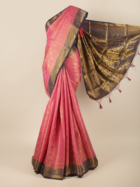 

Pothys Pink & Navy Blue Woven Design Zari Pure Silk Saree