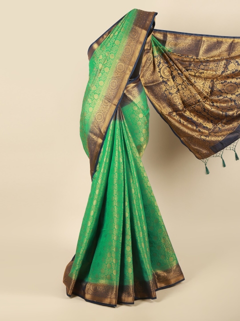 

Pothys Green & Navy Blue Ethnic Motifs Zari Pure Silk Saree
