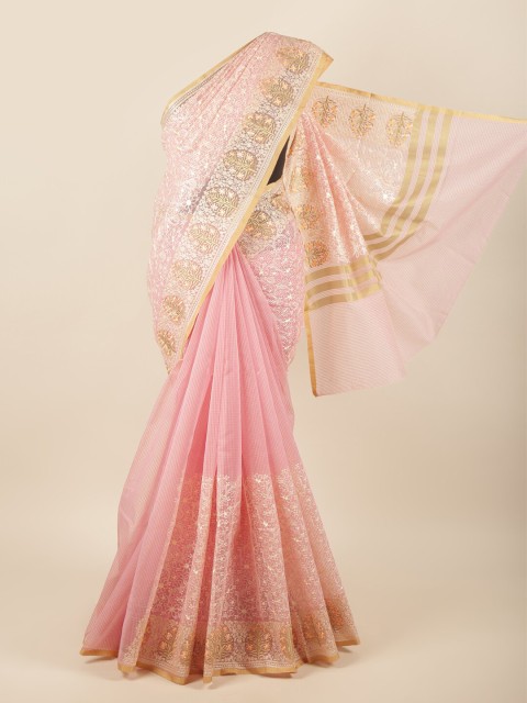 

Pothys Pink & White Floral Pure Cotton Saree