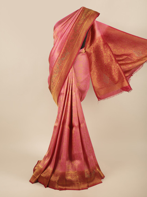 

Pothys Pink & Red Floral Zari Pure Silk Saree