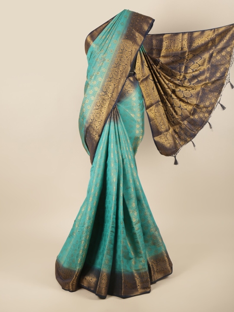 

Pothys Blue & Gold-Toned Ethnic Motifs Zari Pure Silk Saree