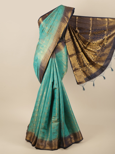 

Pothys Blue & Gold-Toned Woven Design Pure Silk Saree