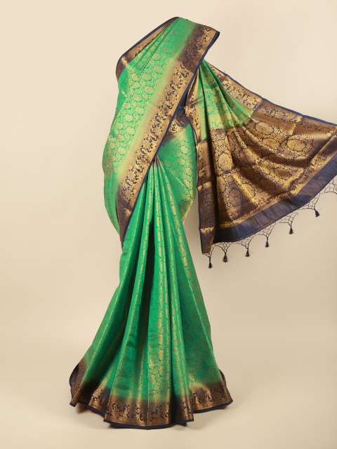 

Pothys Green & Navy Blue Floral Zari Pure Silk Saree