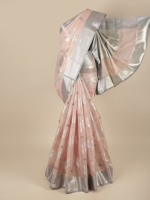 

Pothys Pink & Grey Ethnic Motifs Zari Tissue Saree