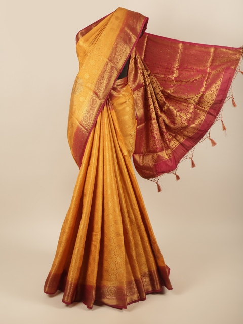 

Pothys Mustard & Maroon Ethnic Motifs Pure Silk Saree