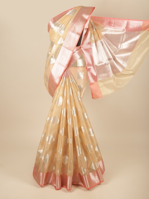 

Pothys Orange & Peach-Coloured Ethnic Motifs Zari Tissue Saree