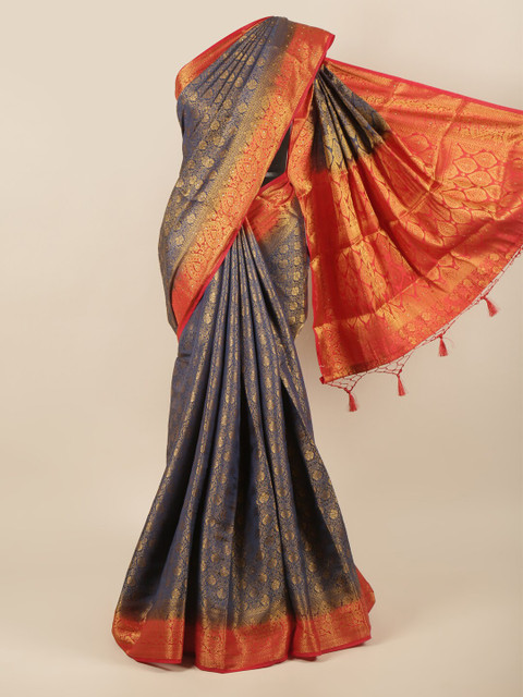 

Pothys Blue & Red Woven Design Zari Pure Silk Saree