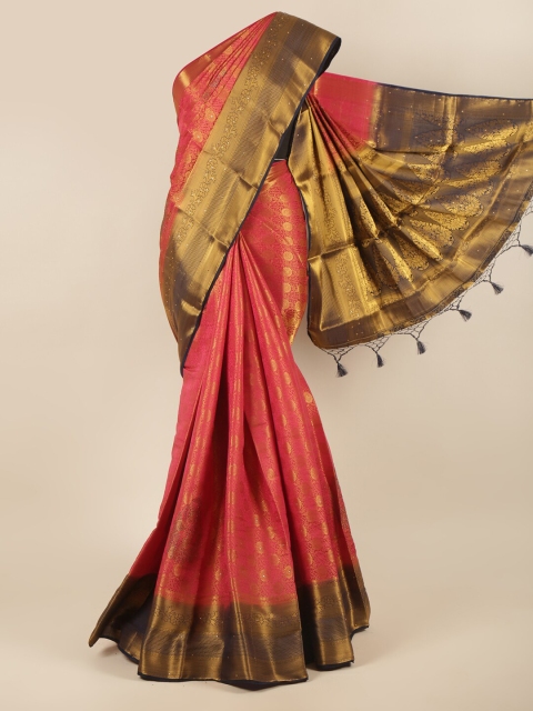 

Pothys Pink & Navy Blue Ethnic Motifs Zari Pure Silk Saree