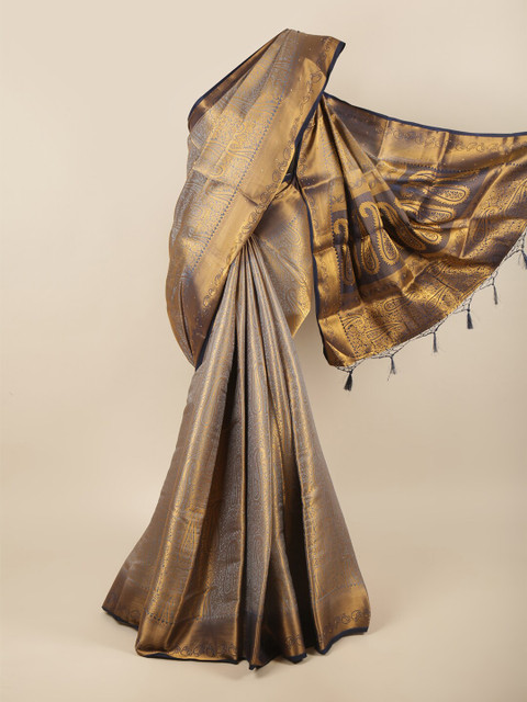 

Pothys Grey & Navy Blue Paisley Zari Pure Silk Saree