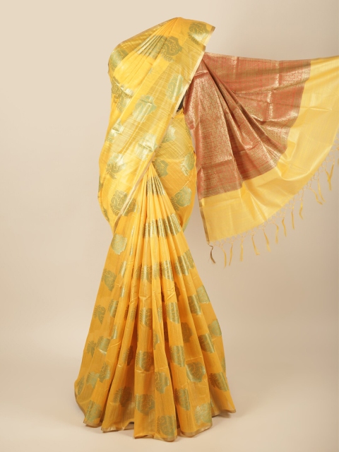 

Pothys Yellow & Brown Woven Design Zari Pure Cotton Saree