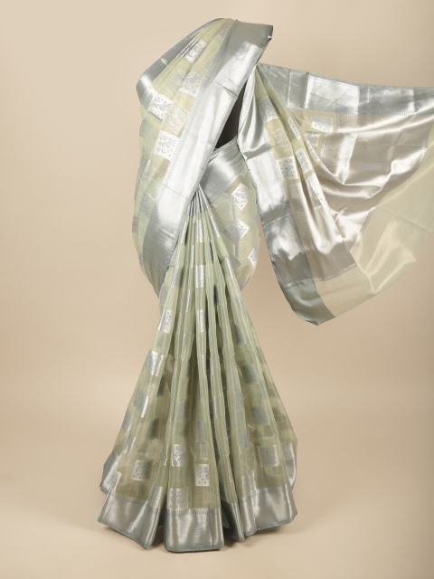 

Pothys Green & Grey Ethnic Motifs Tissue Saree