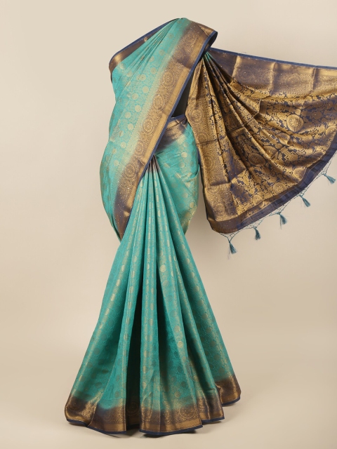 

Pothys Blue & Gold-Toned Ethnic Motifs Pure Silk Saree