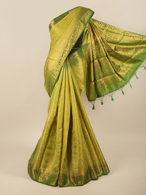 

Pothys Green & Gold-Toned Ethnic Motifs Pure Silk Saree