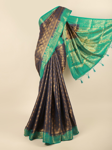 

Pothys Navy Blue & Green Ethnic Motifs Pure Silk Saree