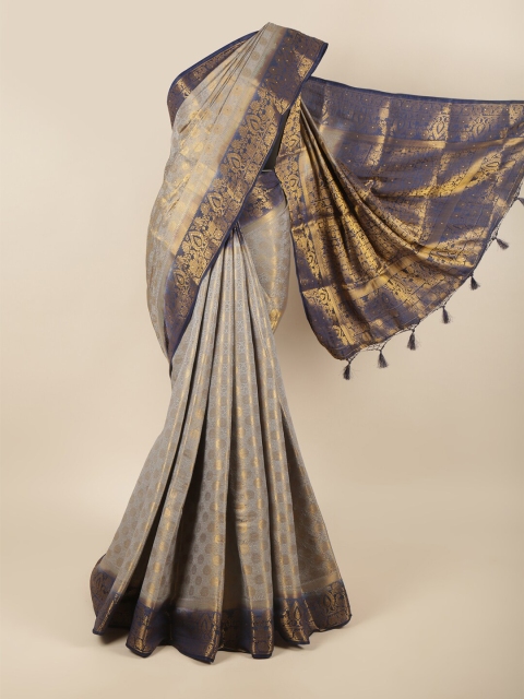 

Pothys Grey & Navy Blue Woven Design Zari Pure Silk Saree
