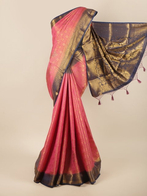 

Pothys Pink & Navy Blue Woven Design Pure Silk Saree