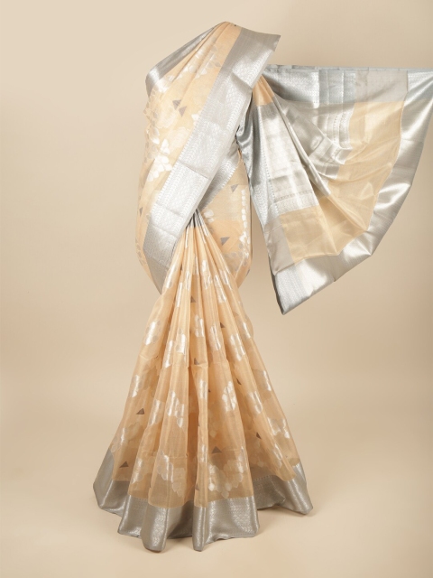 

Pothys Peach-Coloured & Grey Ethnic Motifs Tissue Saree