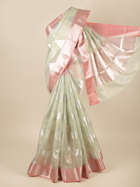 

Pothys Green & Pink Ethnic Motifs Zari Tissue Saree