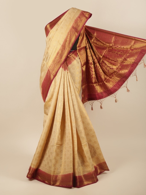 

Pothys Cream-Coloured & Maroon Woven Design Zari Pure Silk Saree