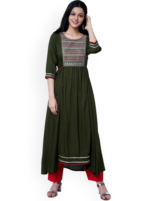 

KALINI Women Green Yoke Design Flared Sleeves Anarkali Kurta