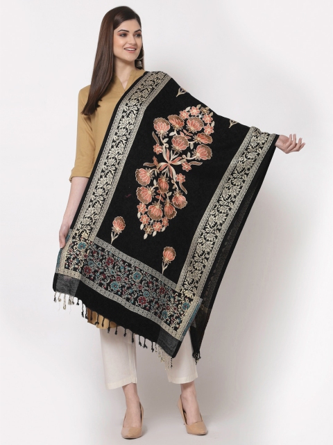 

KLOTTHE Women Black & Gold Wool Embroidered Stole