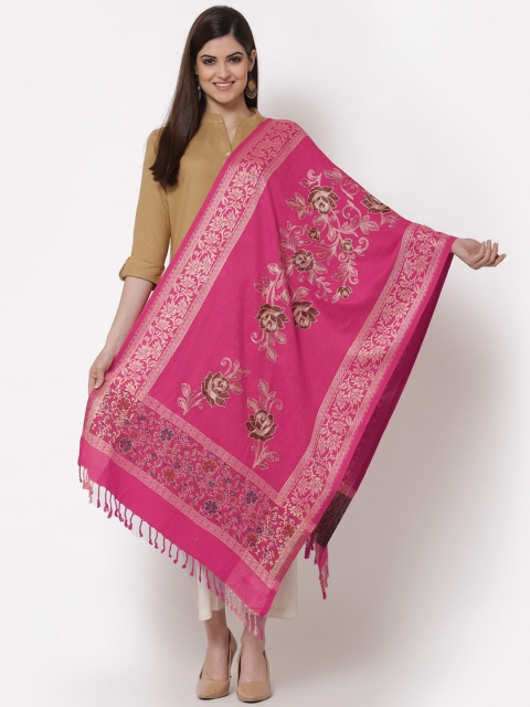 

KLOTTHE Women Pink & Brown Embroidered Woolen Stole