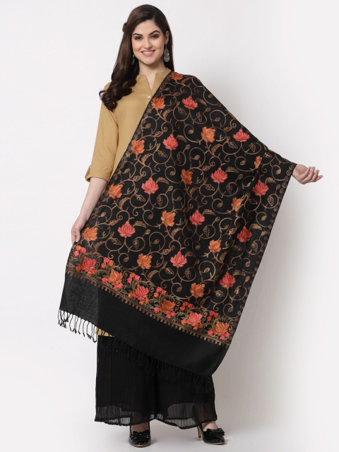 

KLOTTHE Women Black & Orange Embroidered Stole