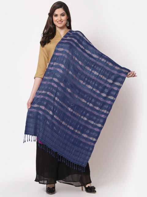 

KLOTTHE Women Blue & Grey Striped Printed Wool Stoles