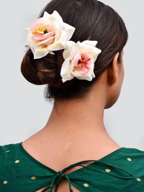 

Silvermerc Designs Women White & Pink Rose Flower Embellished Hair Accessory Set of