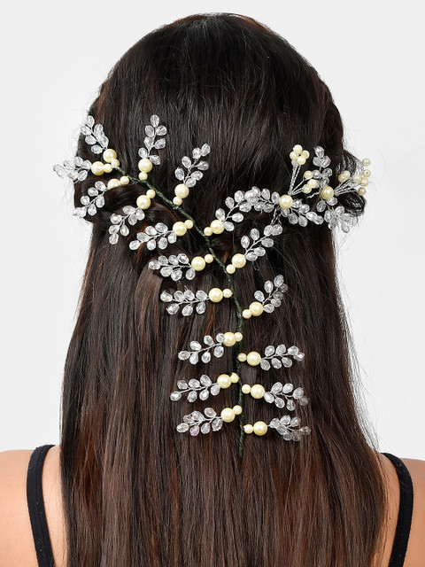 

Silvermerc Designs Women Set of 3 Silver-Toned & Cream-Coloured Hair Accessory Set