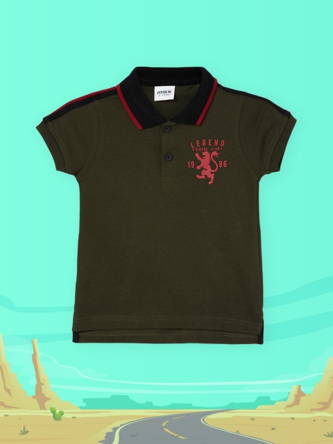 

max Boys Green Polo Collar Cotton T-shirt