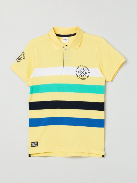 

max Boys Yellow Striped Polo Collar T-shirt