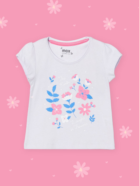 

max Girls Lavender Floral Printed Puff Sleeves T-shirt