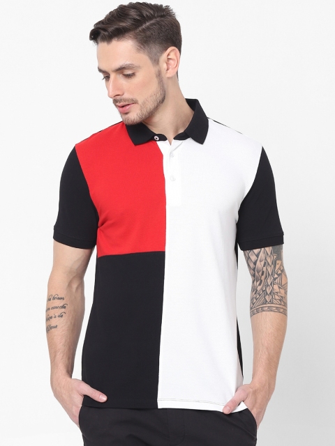 

Celio Men White & Red Colourblocked Polo Collar Cotton T-shirt