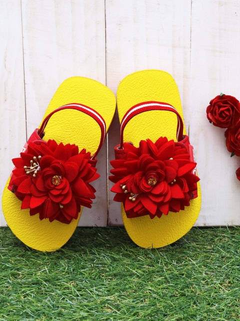 

DChica Girls Yellow & Red Floral Embellished Sliders