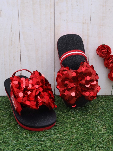 

DChica Girls Black & Red Embellished Blingy Bow Applique Slip-On