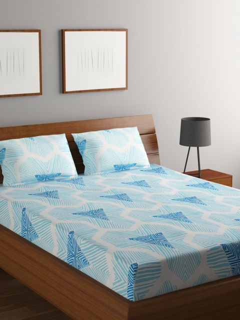 

RUGSMITH Blue & White Geometric 200 TC Queen Bedsheet with 2 Pillow Covers
