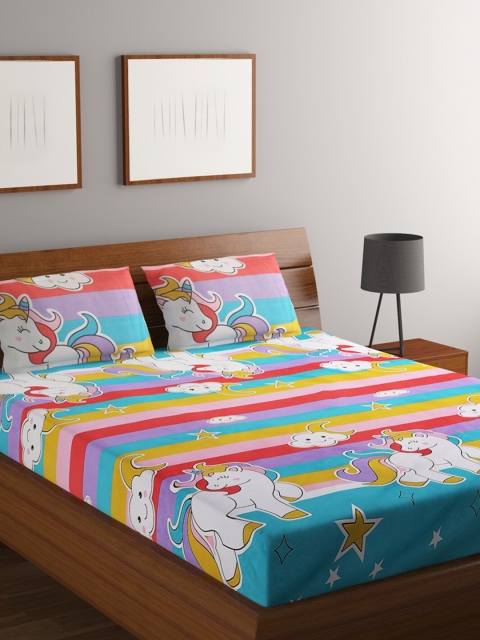 

RUGSMITH Multicoloured Cartoon Printed 200 TC Queen Size Bedsheet With 2 Pillow Covers, Multi