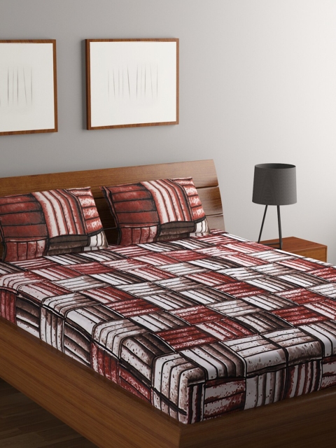 

RUGSMITH Maroon & White 200 TC Queen Bedsheet with 2 Pillow Covers