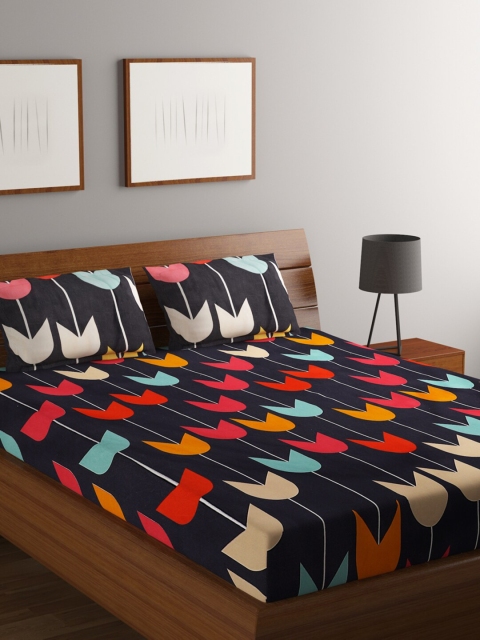 

RUGSMITH Black & Blue 200 TC Queen Bedsheet with 2 Pillow Covers