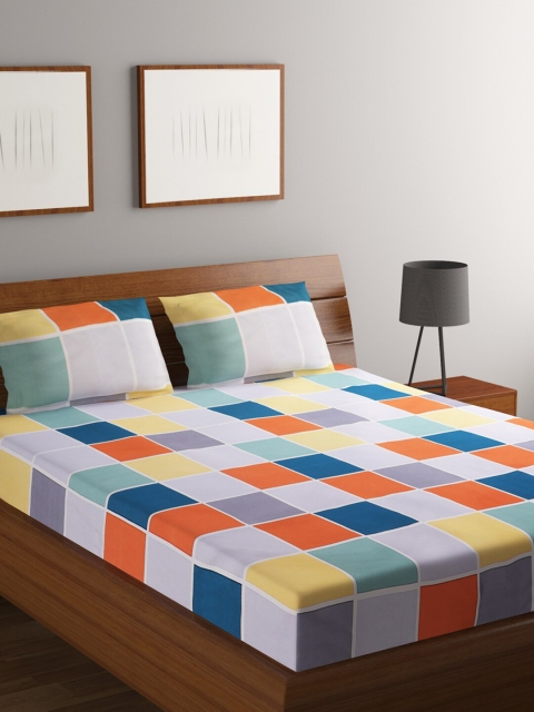 

RUGSMITH Multi-Color Geometric 200 TC Cotton 1 Queen Bedsheet with 2 Pillow Covers