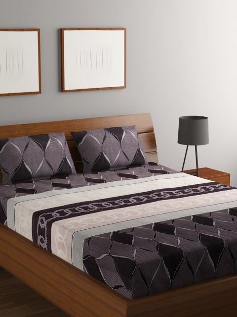 

RUGSMITH Grey & Black Geometric 200 TC Queen Bedsheet with 2 Pillow Covers