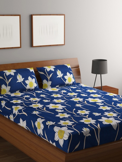 

RUGSMITH Blue & White Floral 200 TC Queen Bedsheet with 2 Pillow Covers