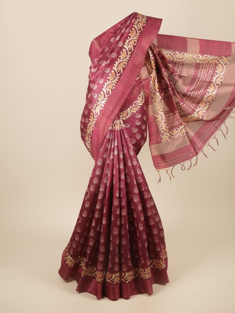 

Pothys Magenta & Off White Floral Printed Zari Art Silk Saree