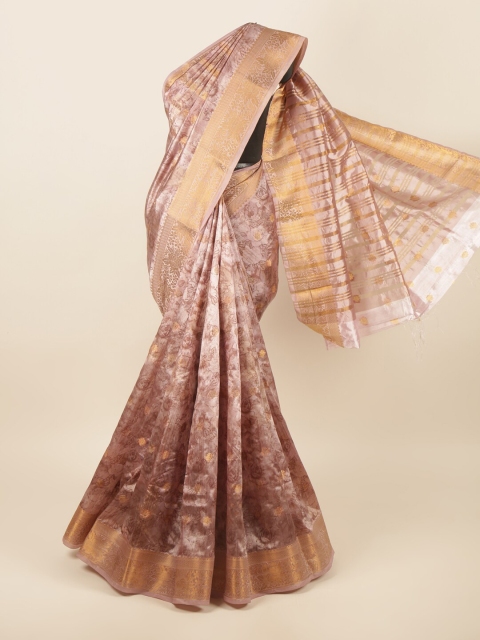 

Pothys Mauve & Brown Floral Zari Art Silk Saree