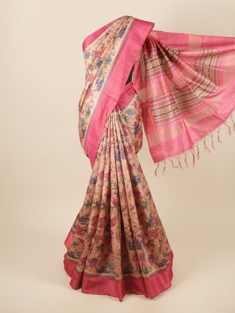 

Pothys Pink & Blue Floral Printed Zari Art Silk Saree