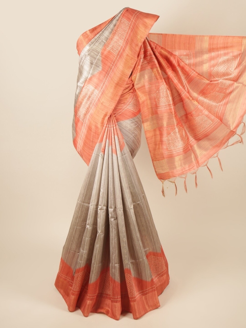 

Pothys Grey & Orange Bandhani Printed Zari Art Silk Saree