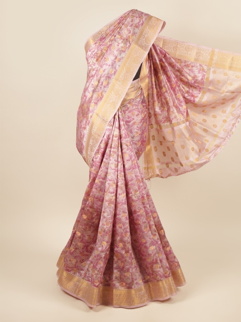 

Pothys Pink & Gold-Toned Floral Zari Art Silk Saree