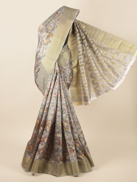 

Pothys Grey Floral Printed Art Silk Saree